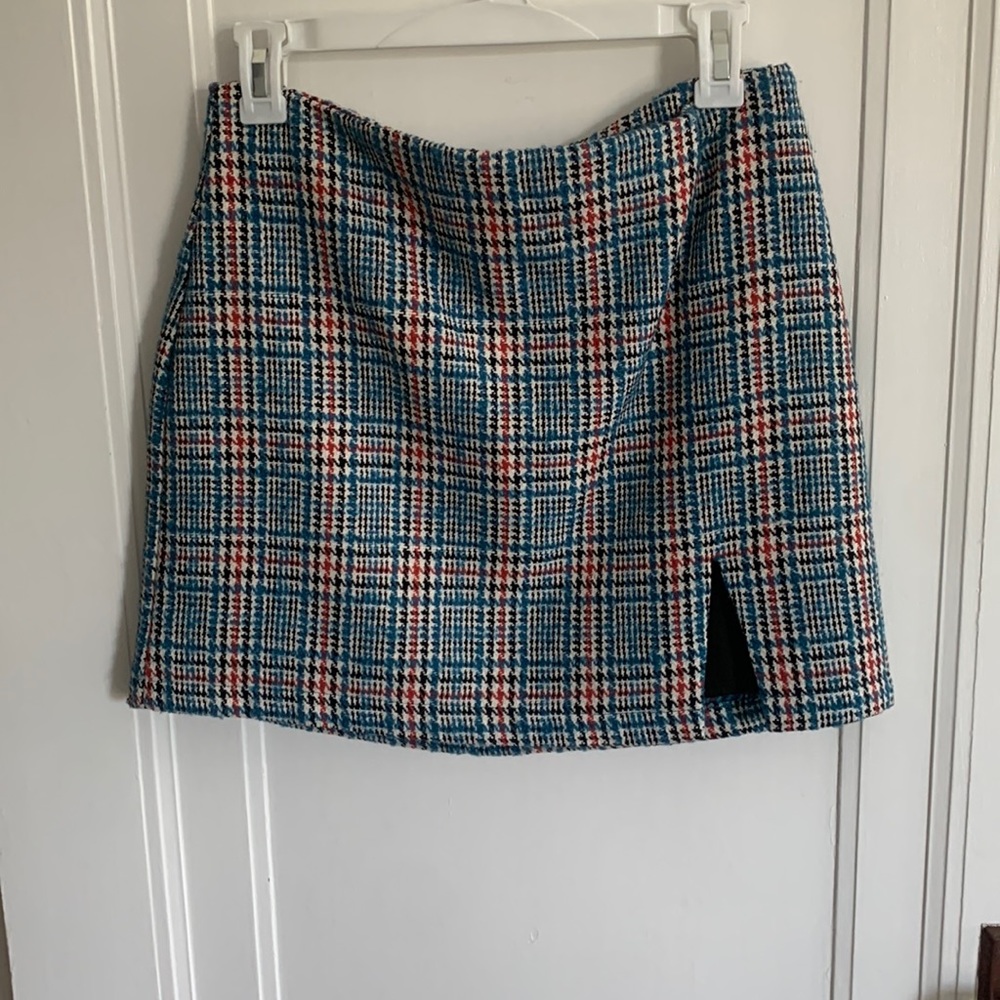 Forever 21 mini skirt, blue orange and white plaid, Large